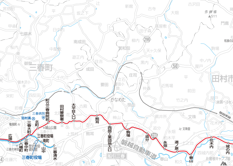 福島交通　路線図：三春・船引(二本松)