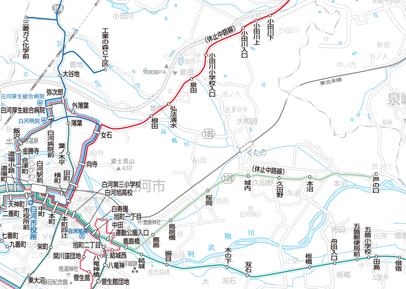 福島交通　路線図：西郷・白河