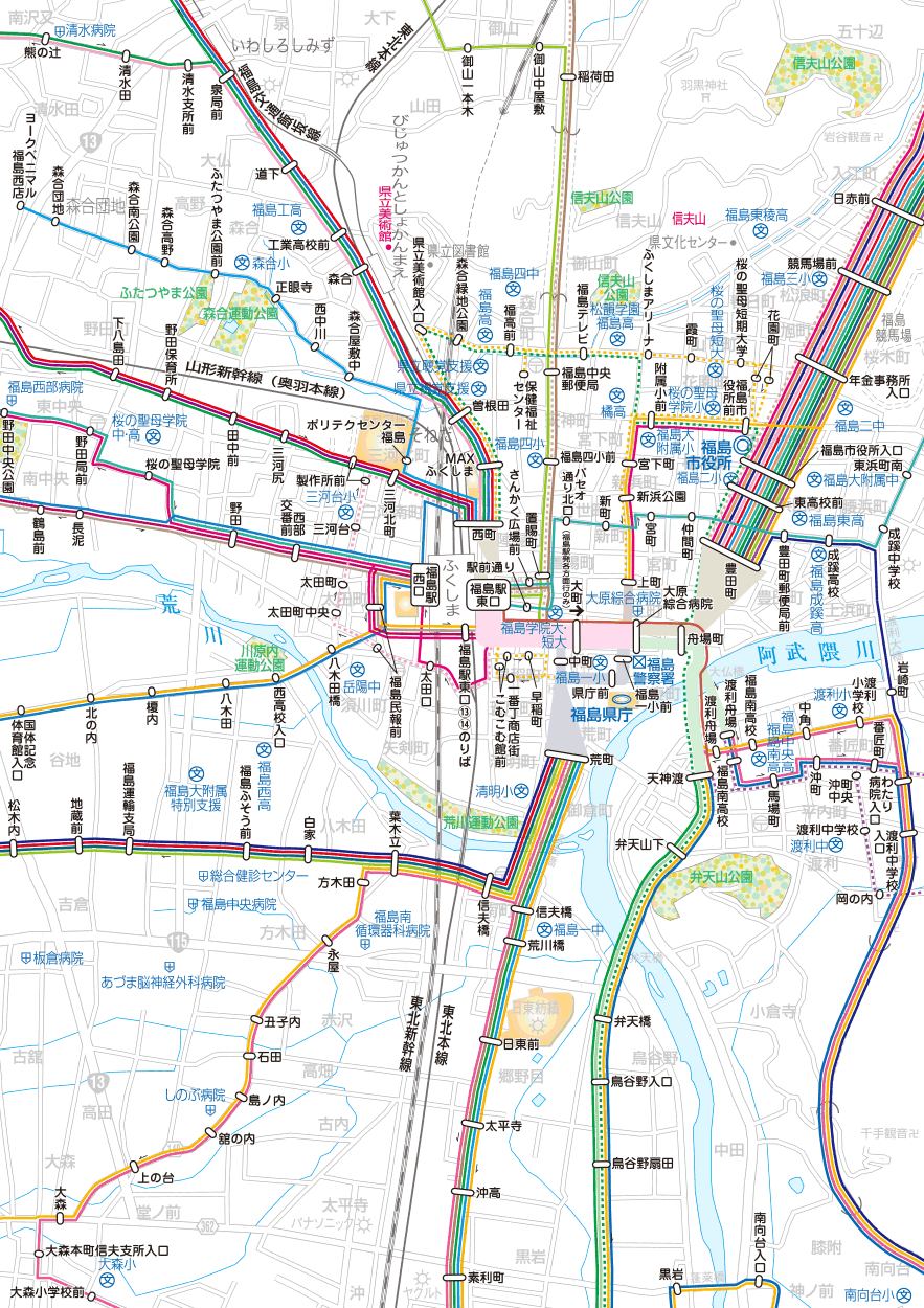 福島交通　路線図：福島駅周辺