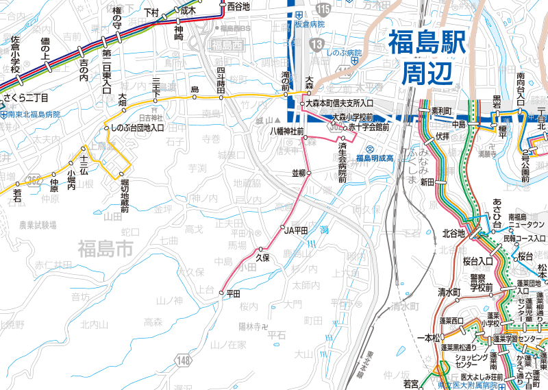 福島交通　路線図：蓬莱・渡利