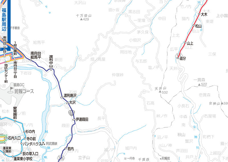 福島交通路線図：蓬莱・渡利