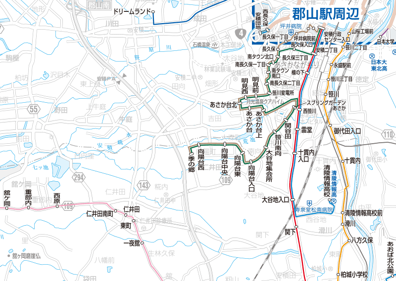 福島交通　路線図：安積