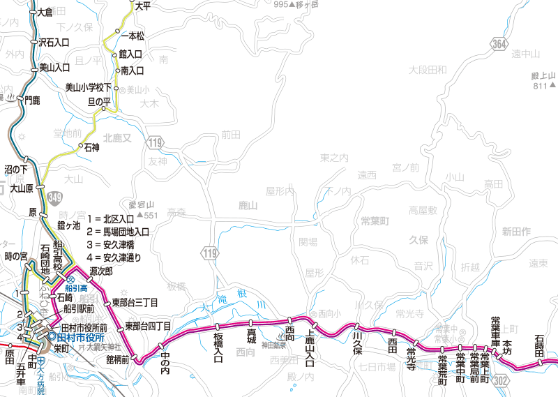 福島交通　路線図：三春・船引(二本松)