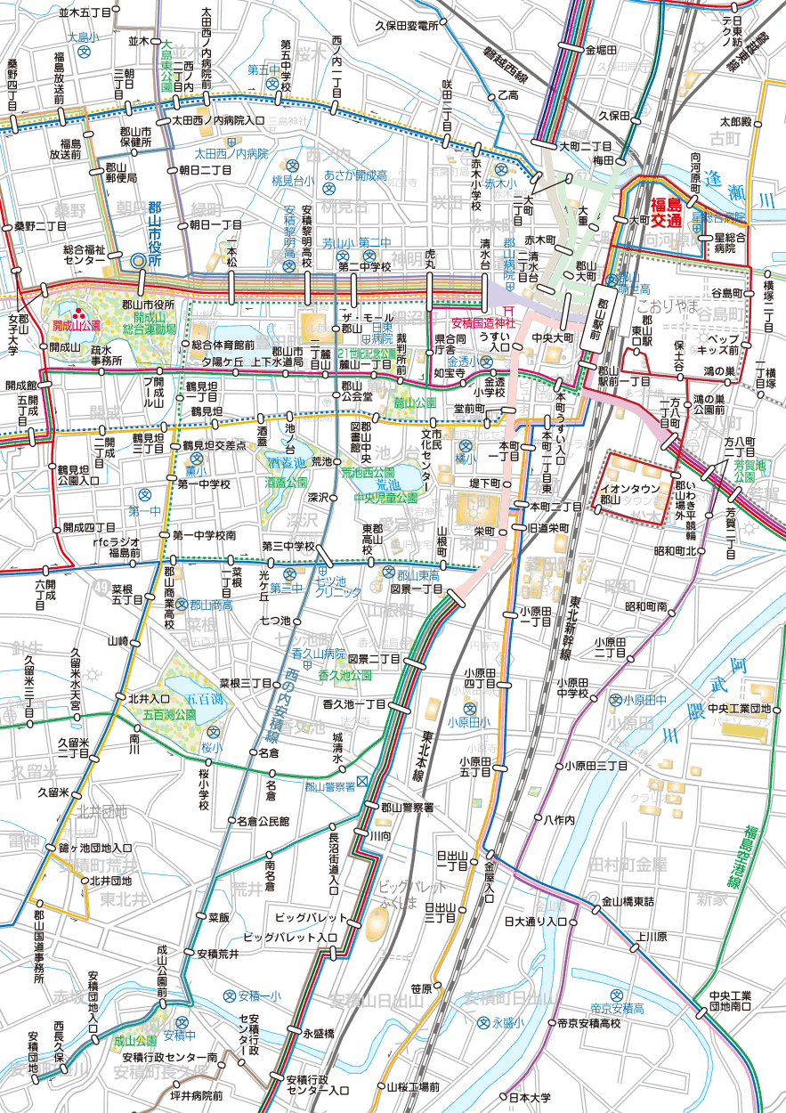 福島交通　路線図：郡山駅周辺